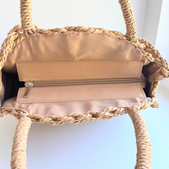NWOT Round raffia basket bag, 11" - Picture 6 of 7